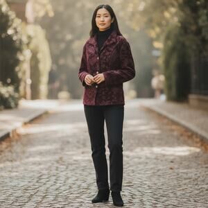 Vintage Orvis Blazer Womens Small Burgundy Jacquard Brocade Formal Dark Romantic